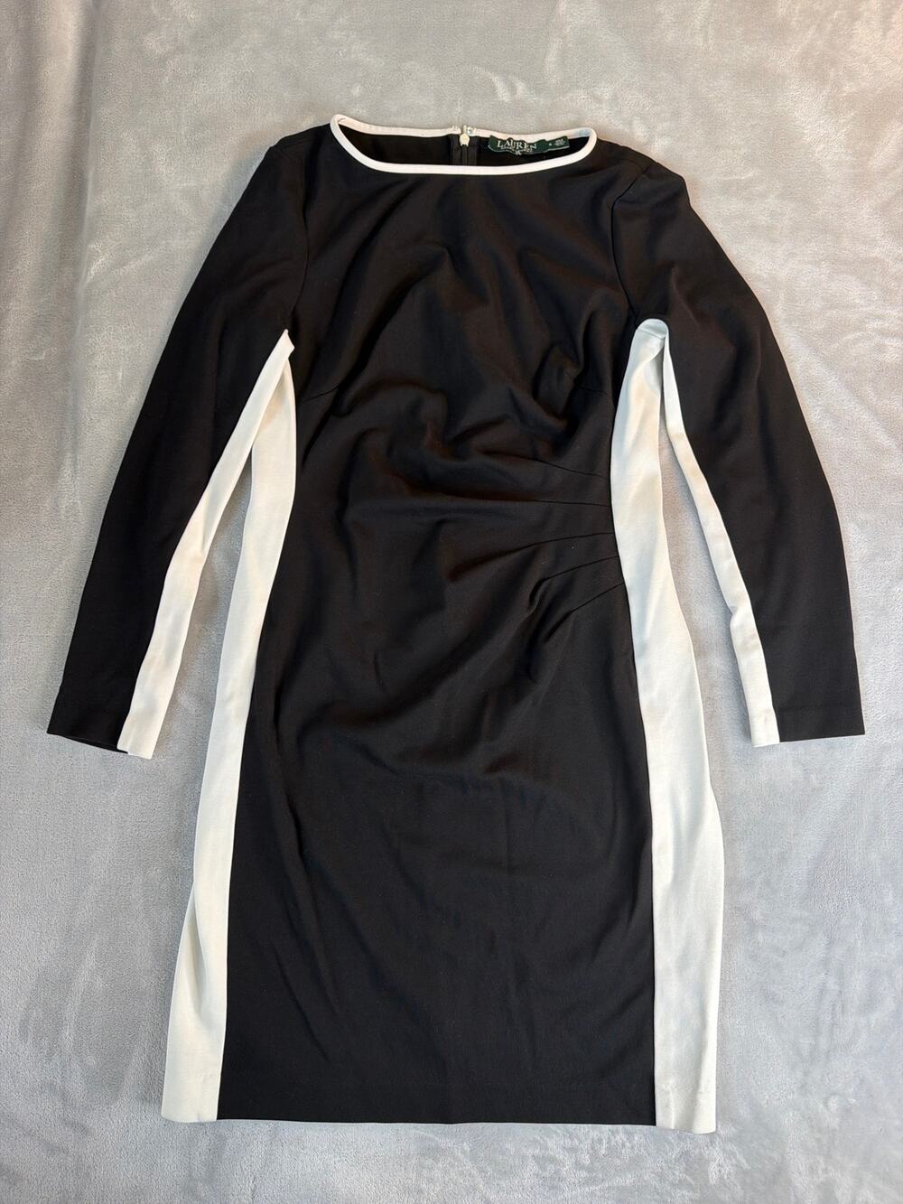 Lauren Ralph Lauren Colorblock Ruched Sheath Dress Black White Size 8